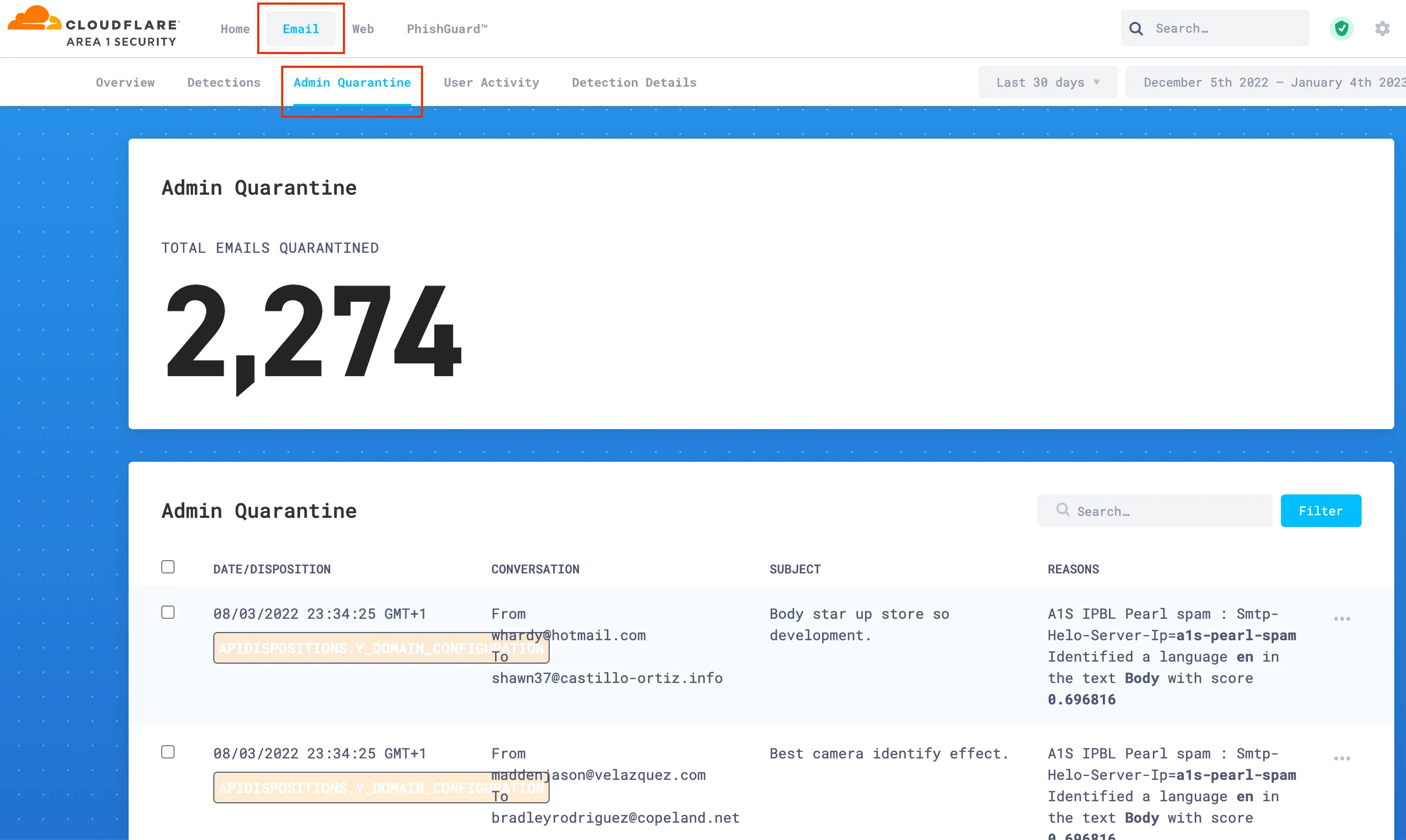 Access Admin Quarantine to review emails