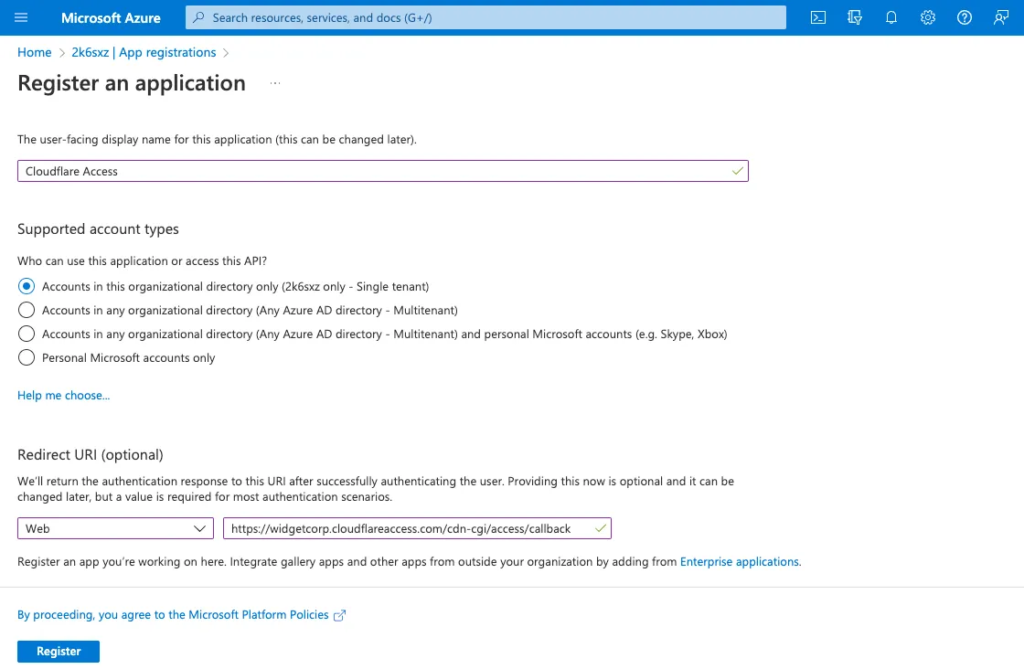 Registering an application in Azure